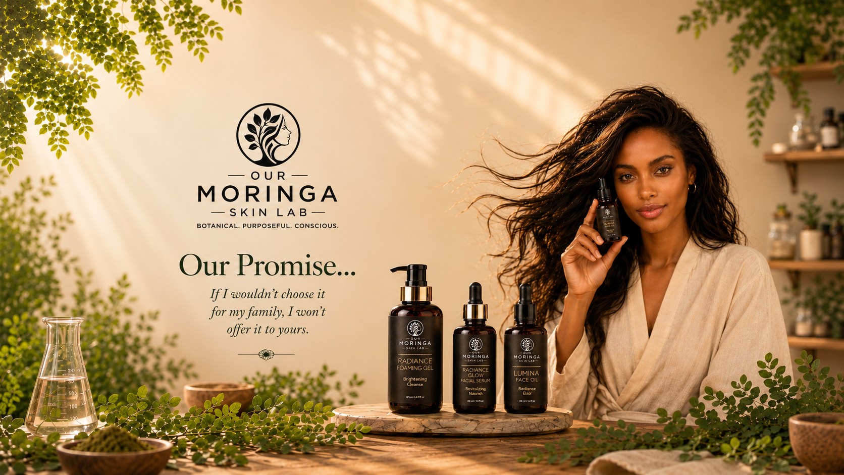 Our Moringa Skin Lab — Botanical. Purposeful. Conscious. Our promise: if I wouldn't choose it for my family, I won't offer it to yours.